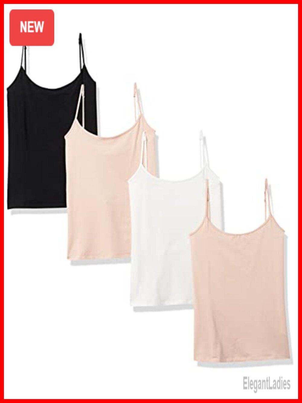 Women's Slim Fit Cotton Stretch Camisole Scoop Neck Adjustable Straps 4 Pack